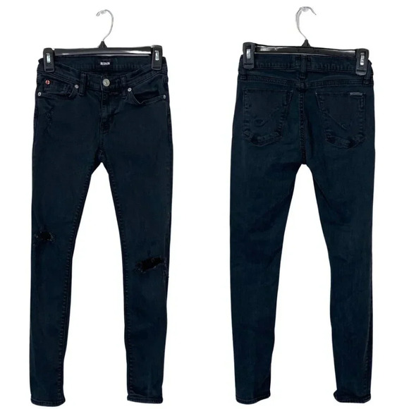Hudson Womens 25 Krista Low-Rise Super Skinny Ankle Distressed Denim Jeans Black - Picture 1 of 16